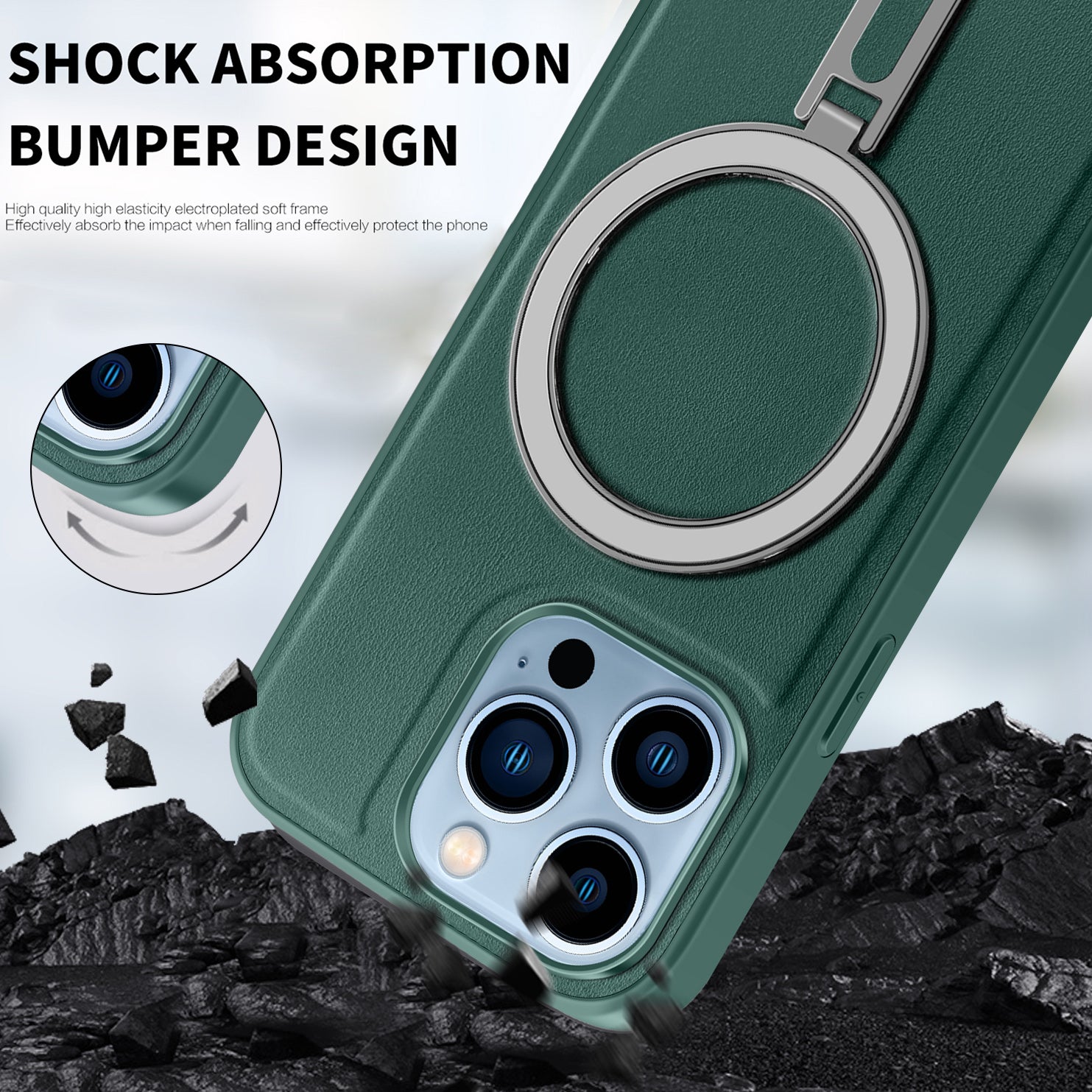Uniqkart for iPhone 13 Pro 6.1 inch Anti-drop PU Leather Coated PC+TPU Phone Case Magnetic Cover with Kickstand - Green Uniqkart for iPhone 13 Pro 6.1 inch Anti-drop PU Leather Coated PC+TPU Phone Case Magnetic Cover with Kickstand - Green